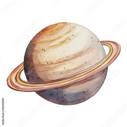 Watercolor Style Planet with Rings Textured Surface and Earthy Tones