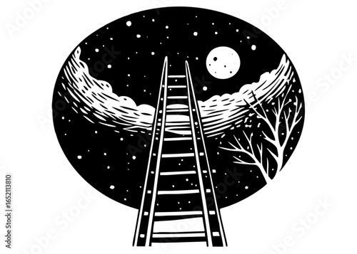 Ladder to Moon Silhouette Vector & PNG