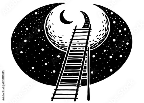 Ladder to Moon Silhouette Vector & PNG