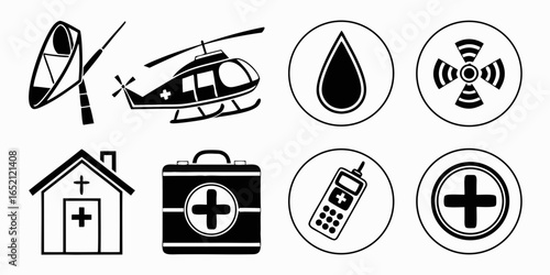 Medical emergency icons isolated on white background