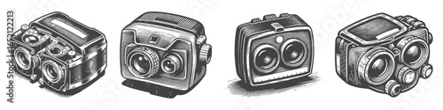 Vintage Hand-Drawn Camera Illustration, Light Photography Engraved Vector for Retro and T-Shirt Design