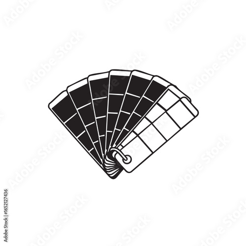 Black and White Color Swatch Fan for Interior Design and Artistic Projects Demonstrating Color Palette and Tone Options Isolated on White Background