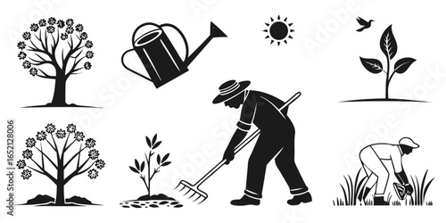 Gardening icons isolated on white