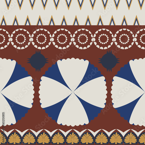 Seamless pattern with circle flowers and palm tree ornament