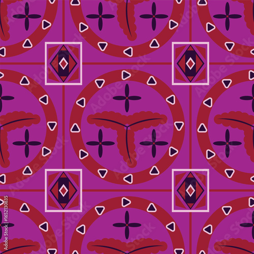 Stilish colorful seamless pattern with circles and diamond ornament