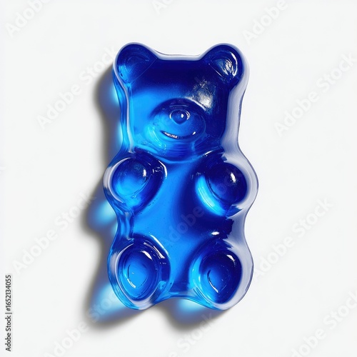 Blue gummy bear, glossy, candy, on white