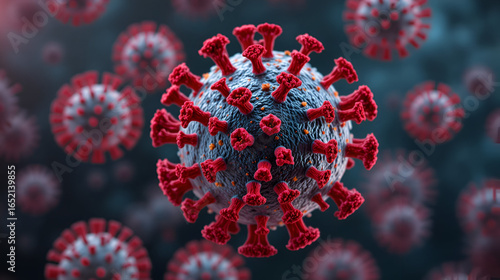 Background with viruses. Hepatitis A virus. A model is built using data of viral macromolecular structure furnished by Protein Data Bank (PDB 4QPI)