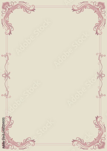 Pink wedding card frame, sweet scroll frame, vintage lines