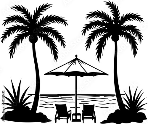 Tropical Beach Relaxation Under Palm Trees 