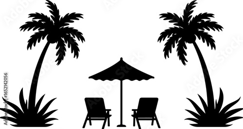 “Tropical Paradise: Palm Tree Beach Silhouette”
