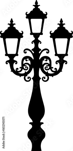 Vector silhouette of a three-light street lamp post