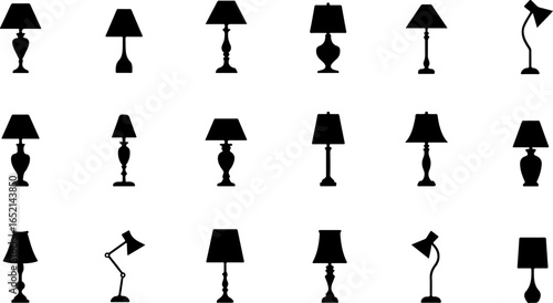 Set of 20 black lamp icons vector