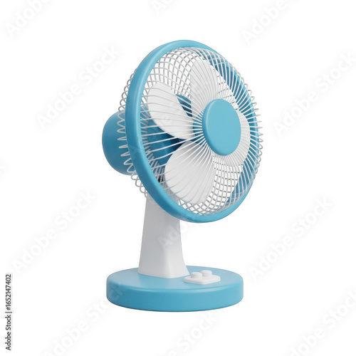 3d blue and white electric fan isolated on transparent background