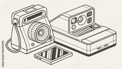 Vintage polaroid camera illustration retro photography instant film cameras old school photo equipment drawing