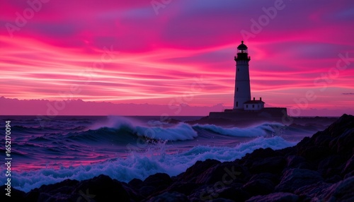 Radiant Lighthouse Amid Turbulent Waves