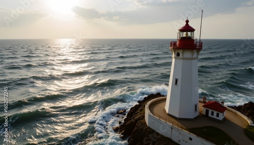 Radiant Lighthouse Amidst Turbulent Sea