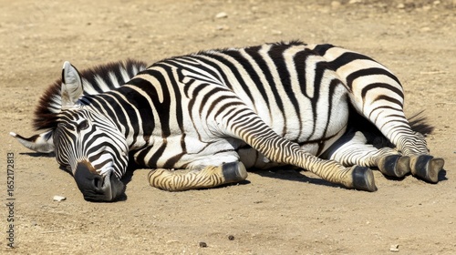 Zebra Resting on Ground Under Bright Midday Light