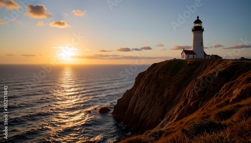 Majestic Lighthouse Sunset Over Dramatic Cliffs