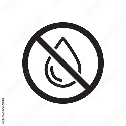 No Water Icon Symbol Prohibition of Moisture Restrictions and Regulations Against Water Usage Restrictions Black and White Image