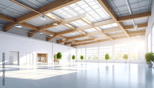 Modern Architectural Interior with Skylights, Wooden Beams, and Bright Natural Light