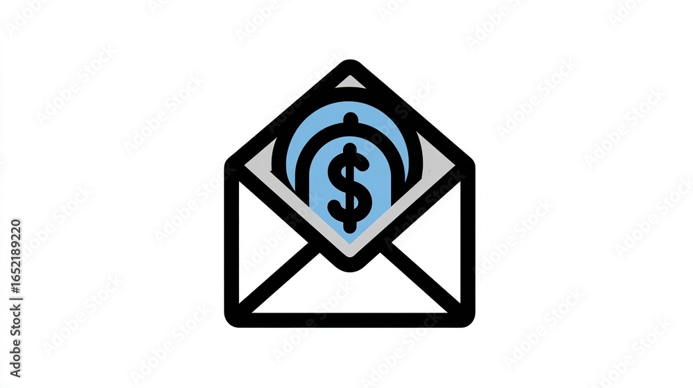 Salary Offer Letter Icon: Employment Mail Pictogram with Money, Open Mail Vector Symbol Salary Offer Letter Icon: Employment Mail Pictogram with Money, Open Mail Vector Symbol