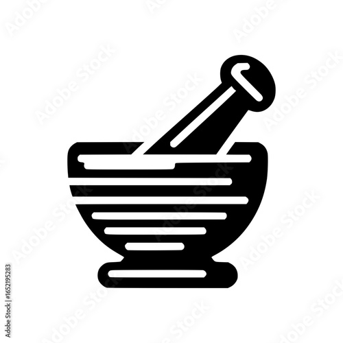 mortar and pestle black and white vector icon with transparent background 
