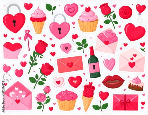 Collection of Valentine's Day themed stickers