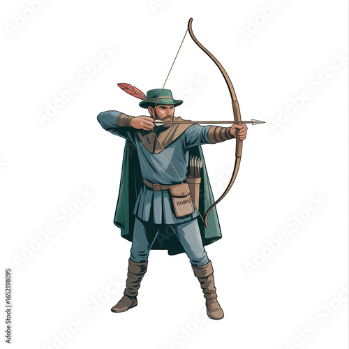 Archer aiming at a target, showcasing skill and focus in a historical setting with vibrant details