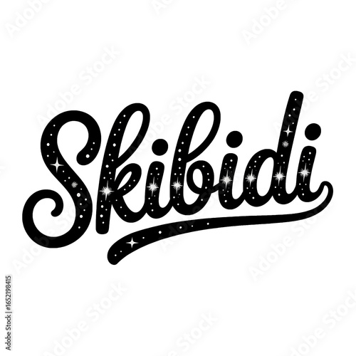 Skibidi dance theme with shiny lettering in a playful and creative style
