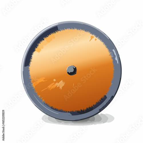 Orange music disc icon with a black arrow on a compact digital media button for data backup vector illustration