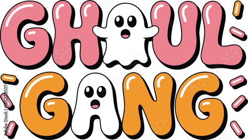 Ghoul Gang text with ghosts lettering halloween
