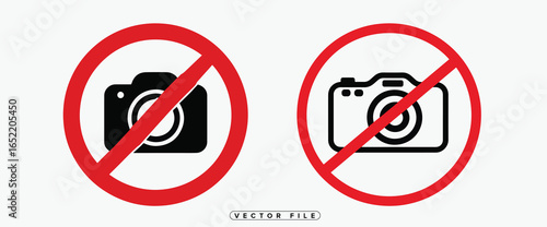 No photography allowed signs with cameras on white background