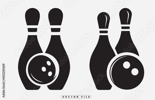 Black and white bowling pins and balls in vector illustration