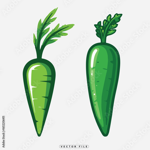 Fresh green vegetables with leaves on top isolated on white background