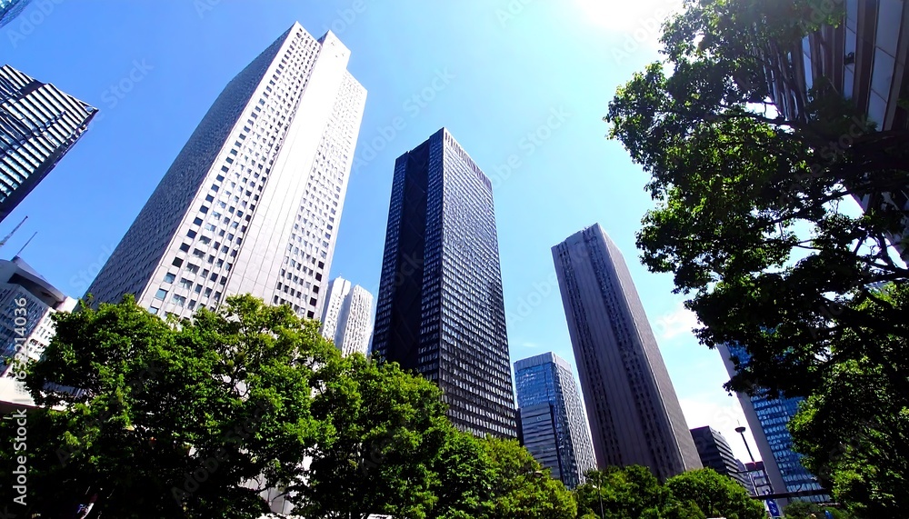 Cityscape with tall buildings and trees Cityscape with tall buildings and trees