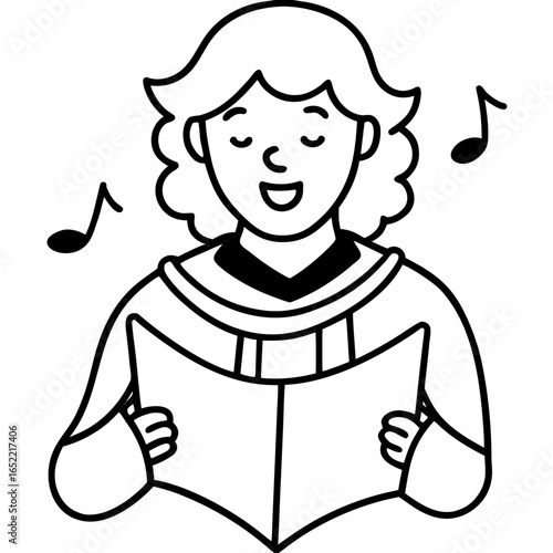  Carol singing line art vector illustration