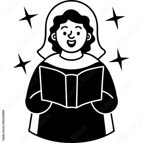  Carol singing line art vector illustration