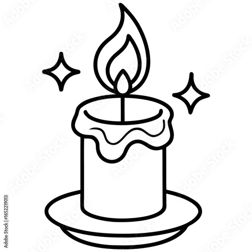 Christmas candle line art vector illustration