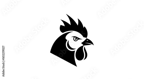 Black and White Rooster Head Illustration A Bold and Striking Farm Animal Graphic Design