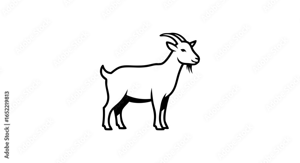 Fototapeta premium Black and white illustration of a standing goat on a white background
