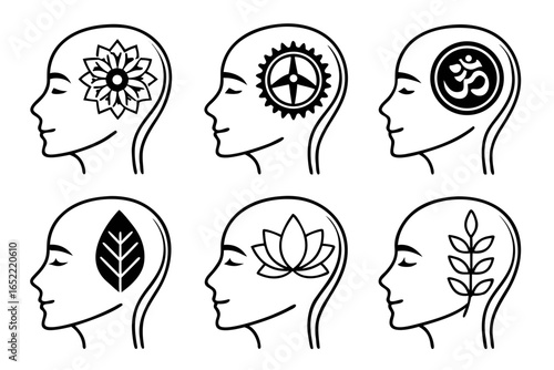 Collection of mental health symbols isolated on white background for decoration