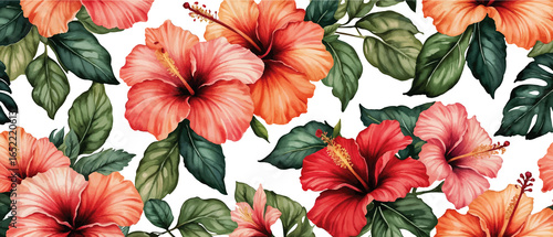 Wallpaper Mural hibiscus flower watercolor pattern background Torontodigital.ca