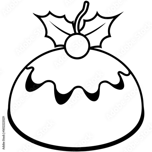 Christmas pudding line art vector illustration