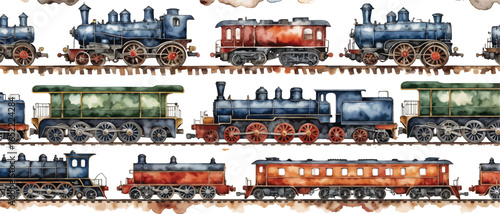 locomotive steam train watercolor illustration