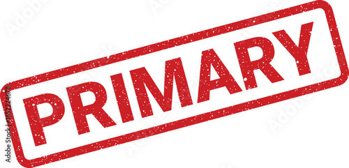 Red rectangular stamp with the word PRIMARY in bold white letters