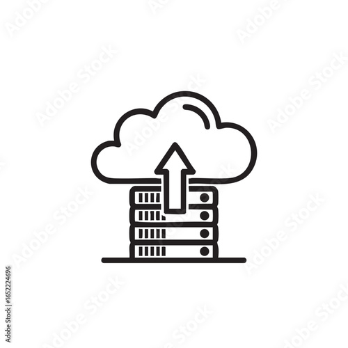 Cloud computing and data server upload concept for modern digital storage and information technology in minimalist line art style