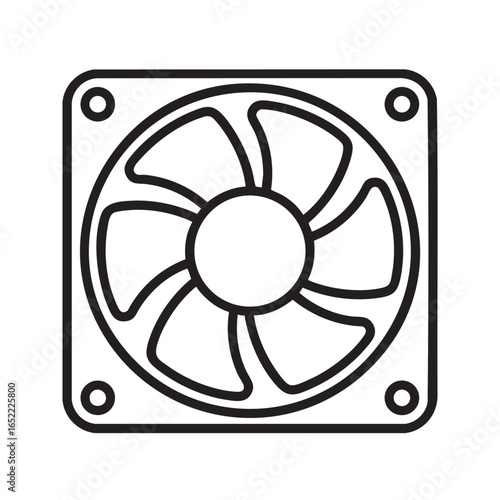 Computer Fan Line Art Illustration for Cooling System Design and PC Hardware Components for Engineering and Electronics Applications with Ventilation
