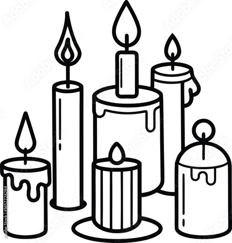 Hand Drawn Candles Set in Black and White