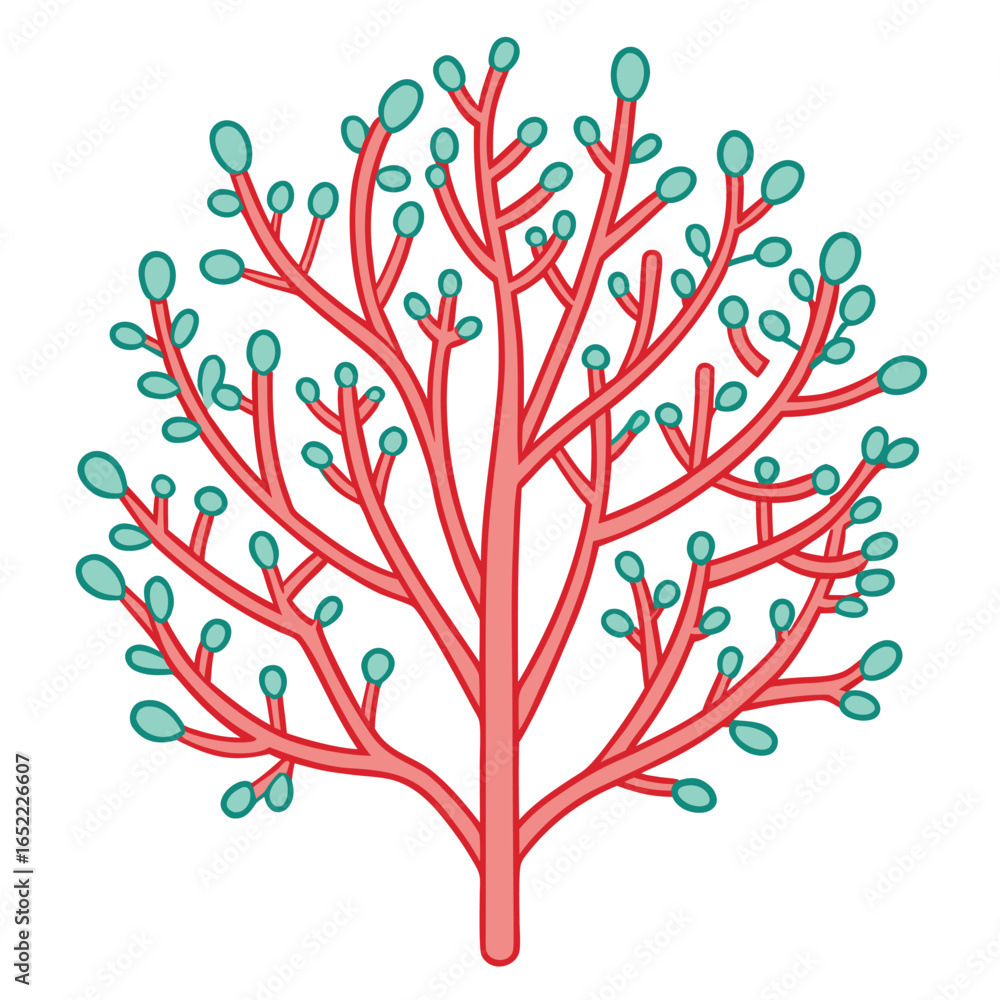 Red Coral Tree with Blue Leaves Vector Illustration Red Coral Tree with Blue Leaves Vector Illustration
