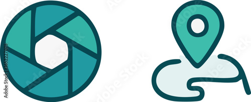 Photography and Geolocation Vector Icon Set.